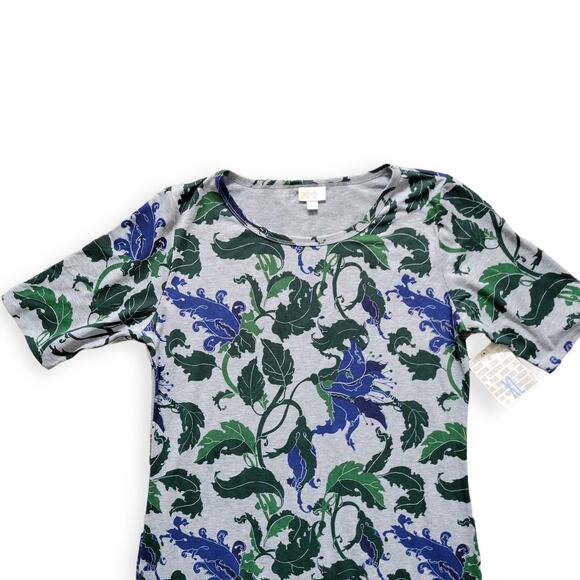 Lularoe Julia Gray Blue Floral Sheath High Neckline Knee Length Dress Sz XL - Picture 5 of 8